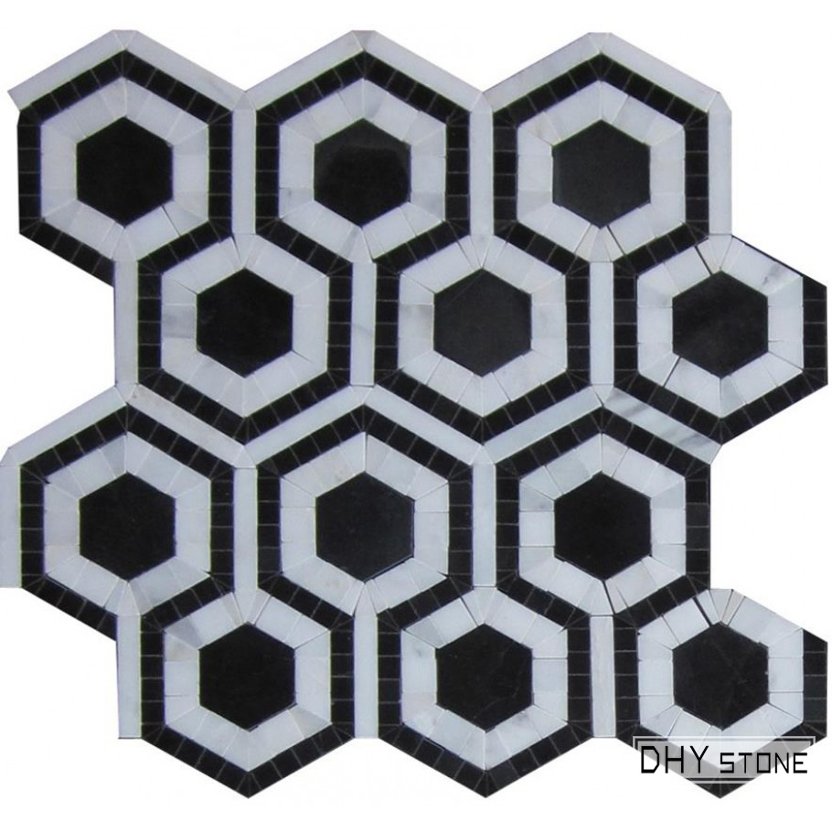 305-305mm-hexagon-black-and-white-stone-mosaics-tiles (5)